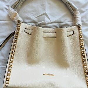 Michael Kors Ivory and Gold Chain Shoulder Bag